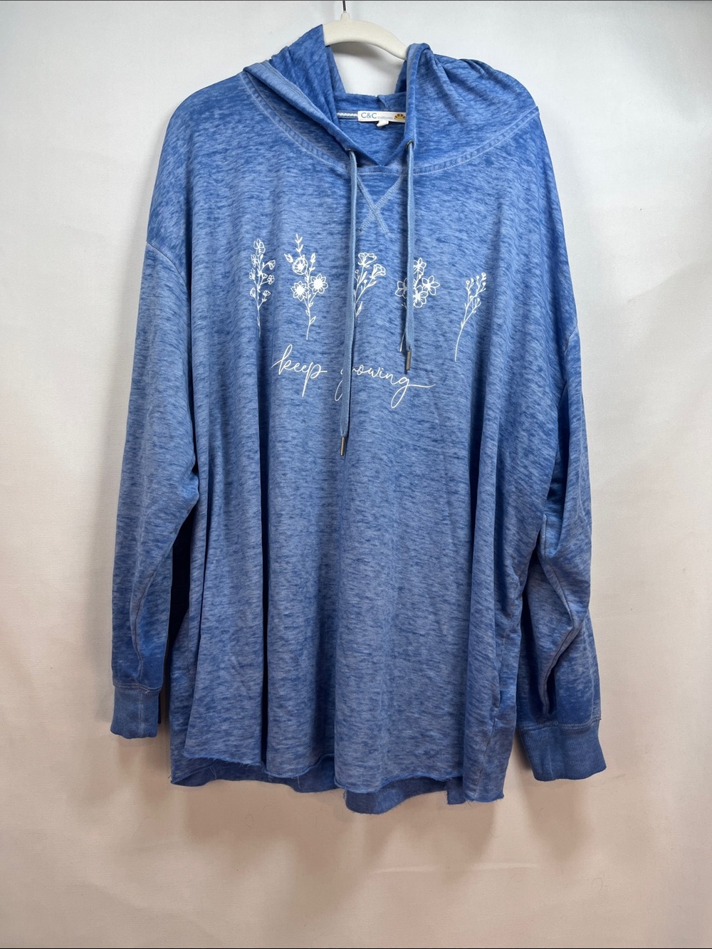 C&C California "Keep Growing" Floral Hoodie Blue EUC 3X
